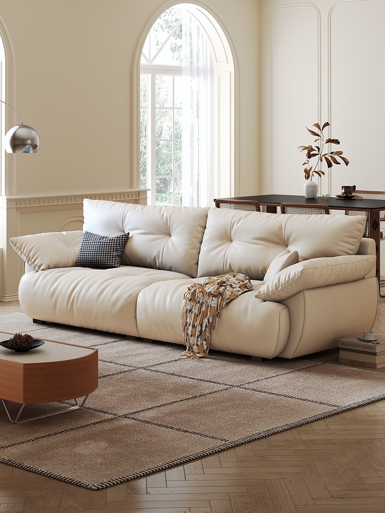 中古奶油风真皮沙发客厅小户型简约三四人位头层牛皮花瓣沙发新款